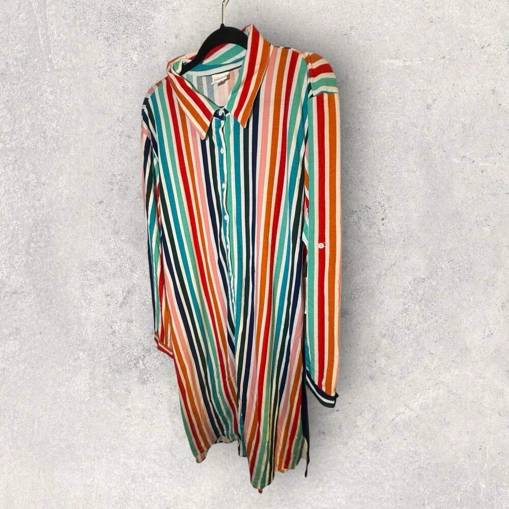 LuLaRoe Multicolor Vertical Stripe Button-Front Midi Dress